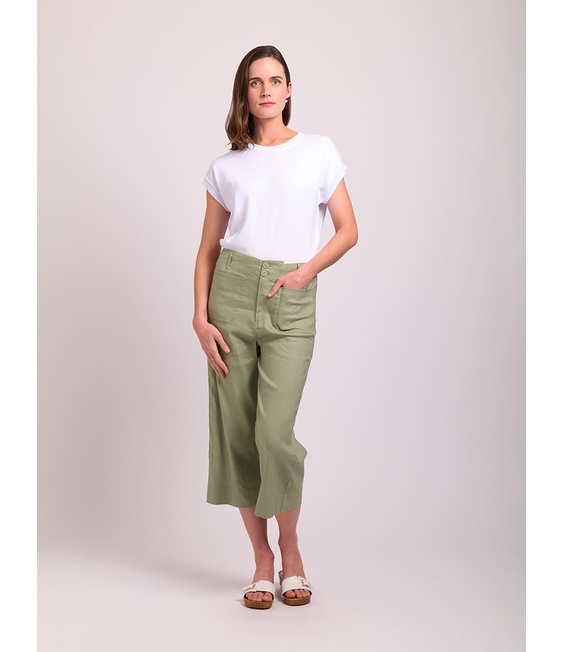 Oh Three Stretch Linen Wide Leg Trousers