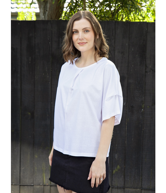 White on Black Pleat Sleeve Top