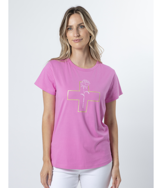 Stella + Gemma White Rose Gold Cross Tee