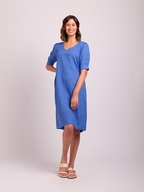 Foil Linen V Neck Puff Sleeve Dress