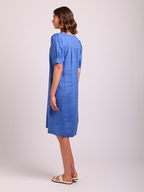 Foil Linen V Neck Puff Sleeve Dress