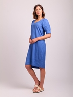 Foil Linen V Neck Puff Sleeve Dress