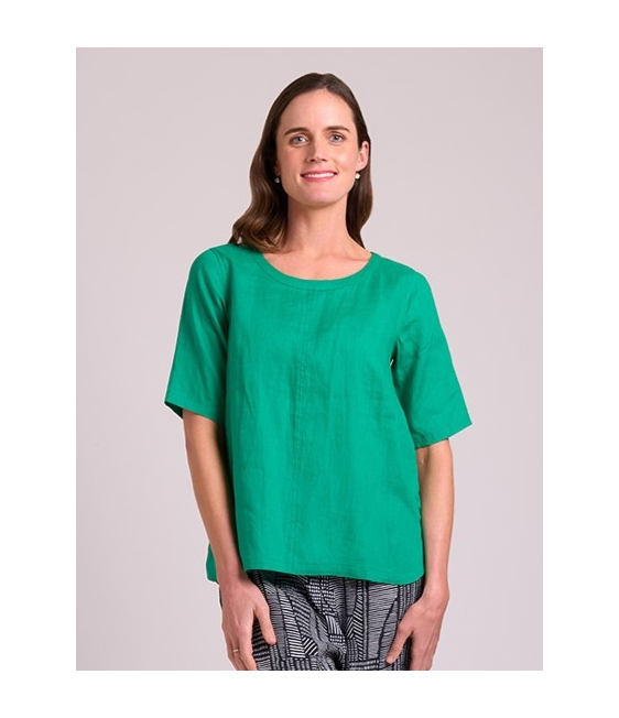 Oh Three Easy Fit Pleat Back Linen Top