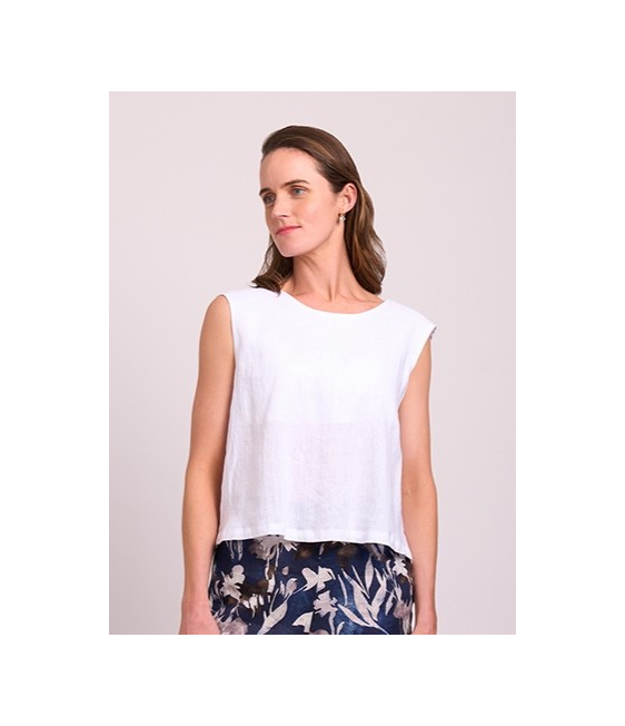 Foil Sleeveless Pleat Back Linen Top